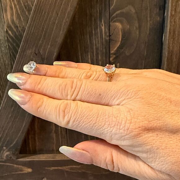 14K Gold Plated RoseGold Diamond Iridescent Ring - Picture 3 of 8